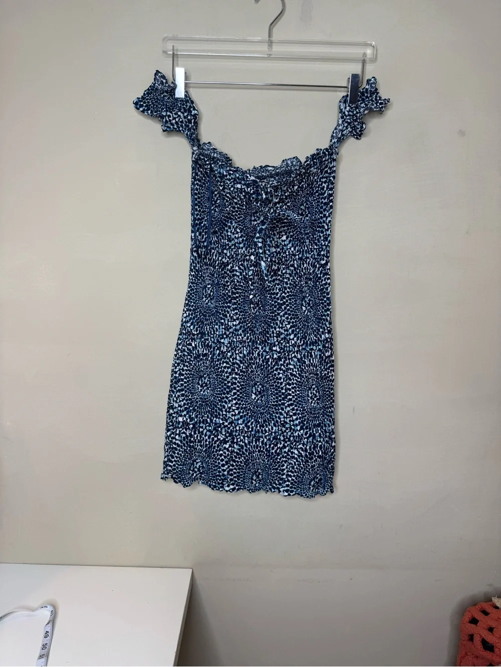 Free People Smocked Mini Dress Blue Print Cotton Size S/P